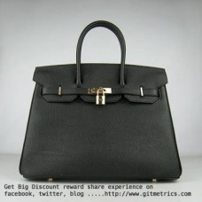 Чанта Hermes Birkin 35 см от говежда кожа, вени, черно-златиста