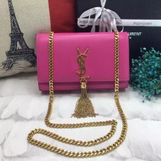 Чанта с пискюли и верижка YSL 22 см, гладка кожа, розово златисто