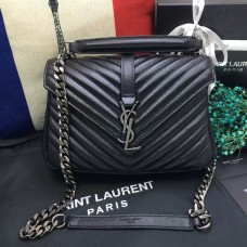 Чанта за през рамо YSL с горна дръжка 24 см, черна, сребриста
