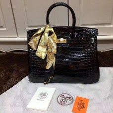 Hermes Birkin 35 см чанта от крокодилска кожа черно злато