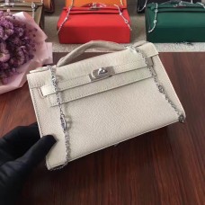 Hermes Mini Kelly 22 см Epsom кожа бяло сребро с верижка