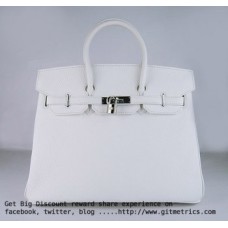 Hermes Birkin 35 см Togo кожена чанта бяло-сребристо