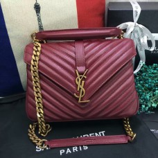 Чанта за през рамо YSL с горна дръжка 24 см, тъмночервено-златиста