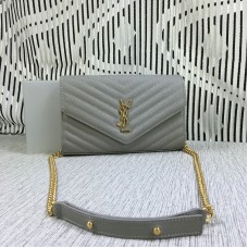 Чанта тип плик YSL, кожена, сива, 23 см