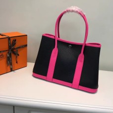 Hermes Градинско парти 36 см кожена чанта черно, ярко розово