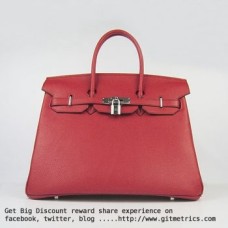 Hermes Birkin 35 см Togo кожена чанта червено-сребриста