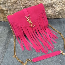 Чанта YSL от велур и кожа с пискюли 22 см, розова