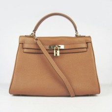 Hermes Kelly 32 см Того кожа 6108 светло кафе златисто