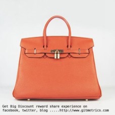 Hermes Birkin 35см Togo кожена чанта оранжево-златиста