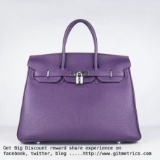 Hermes Birkin 35 см Togo кожена чанта в лилаво и сребристо