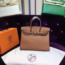 Hermes Birkin 30 см Togo кожени чанти светло кафе злато